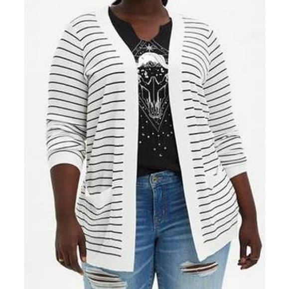 torrid Sweaters - Torrid Black and White Striped Open Front Cardigan Long Sleeve Sweater Size 5